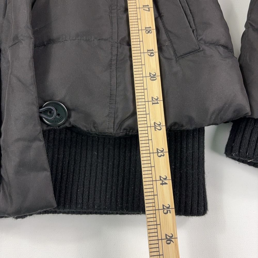 DKNY Jacket Womens Medium Black Down Puffer Hooded Ribbed Hem Zip Pockets Warm - Picture 5 of 12